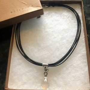 Silpada Black Leather and Crystal Necklace
